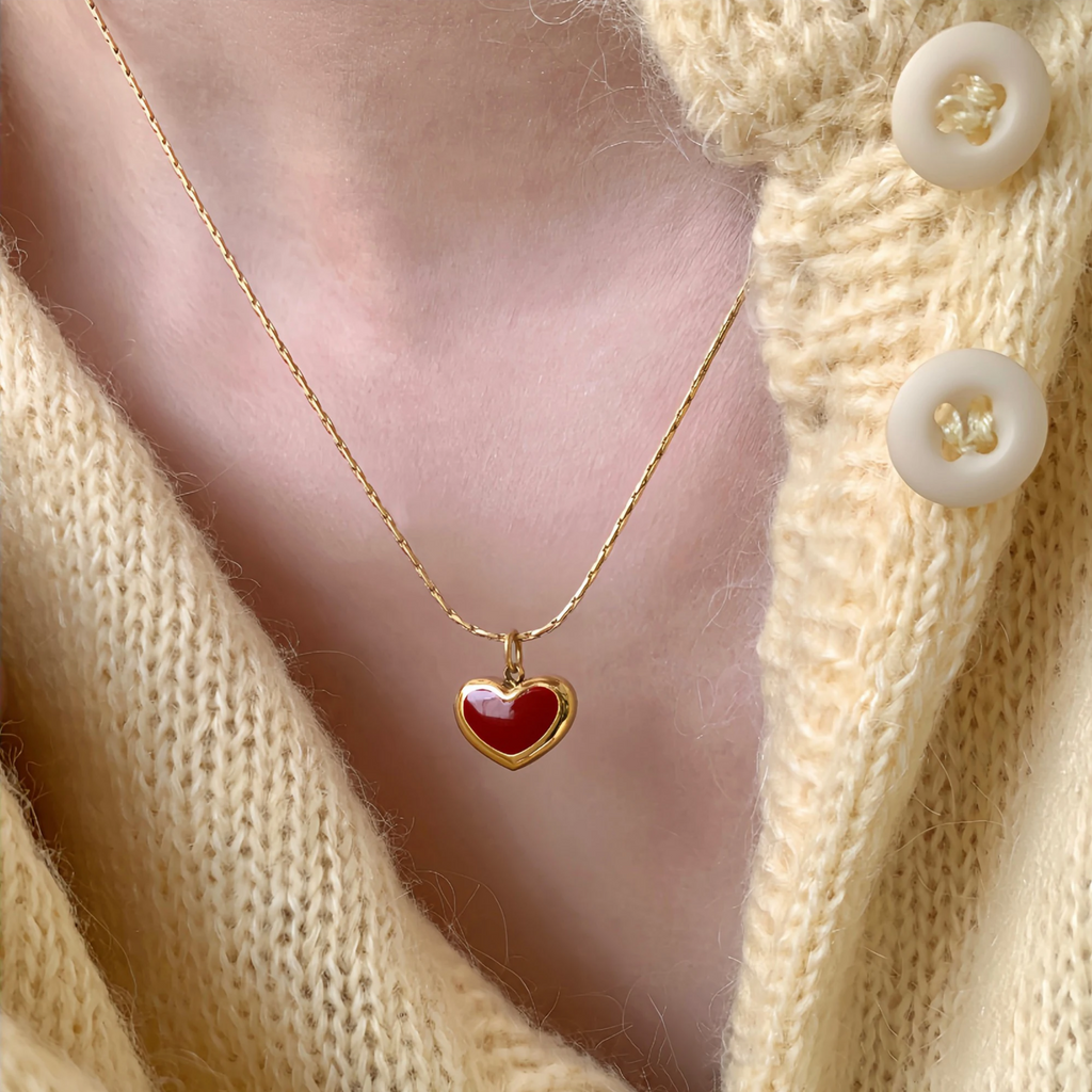 Elegant Red Heart Gold Necklace