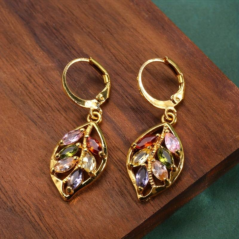 Vintage Golden Leaf Colorful Zirconia