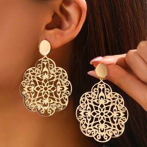 Vintage Golden Hollow Mandala Earrings