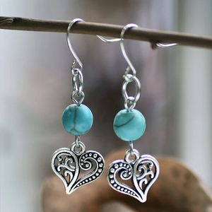 Vintage Dangling Silver Heart Turquoise