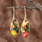 Multicoloured Stone Pendant Earrings in Gold and Silver